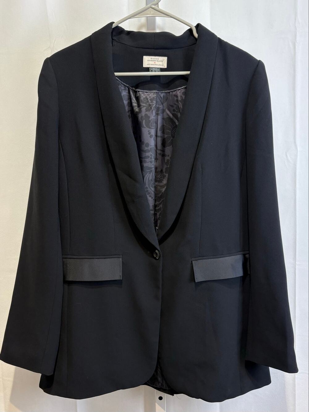 ANTHROPOLOGIE Essential Boyfriend Blazer One Button Shawl Collar Jacket Black 12